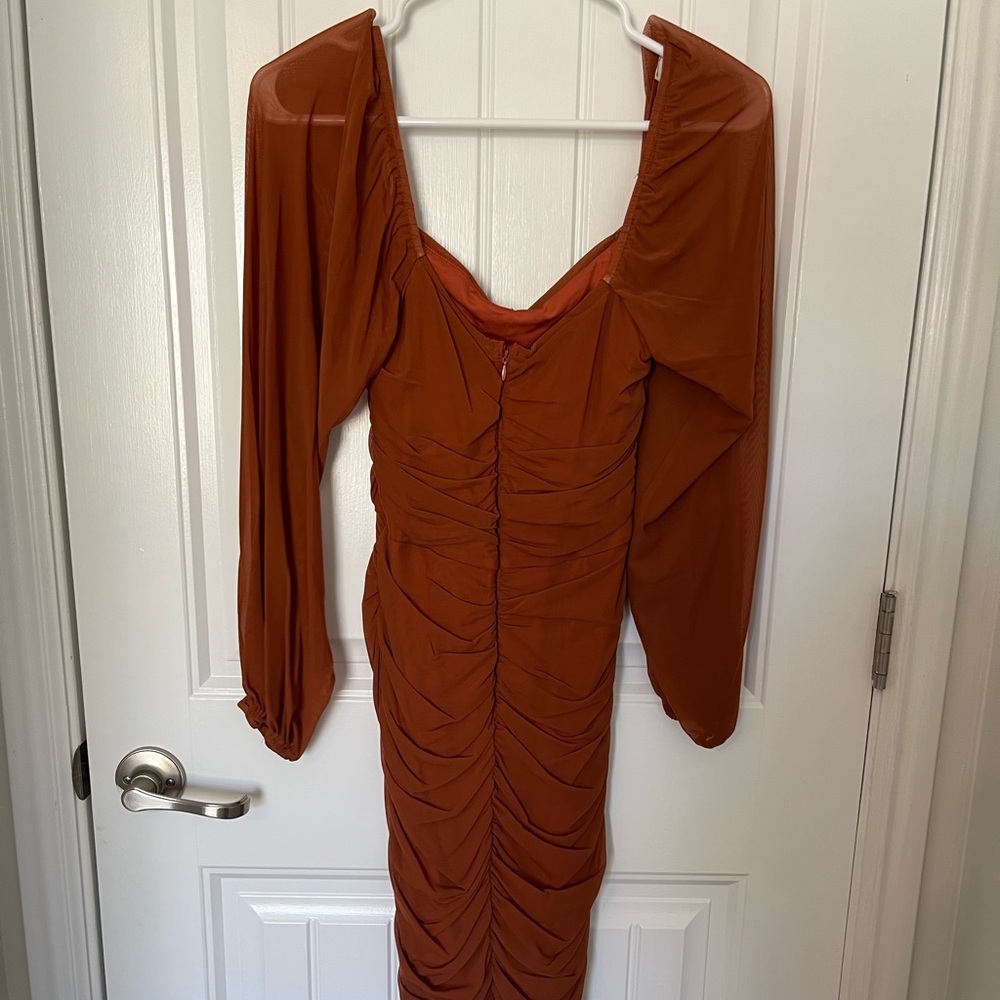 Brown Ruched Cocktail Dress - Picture 3 of 7